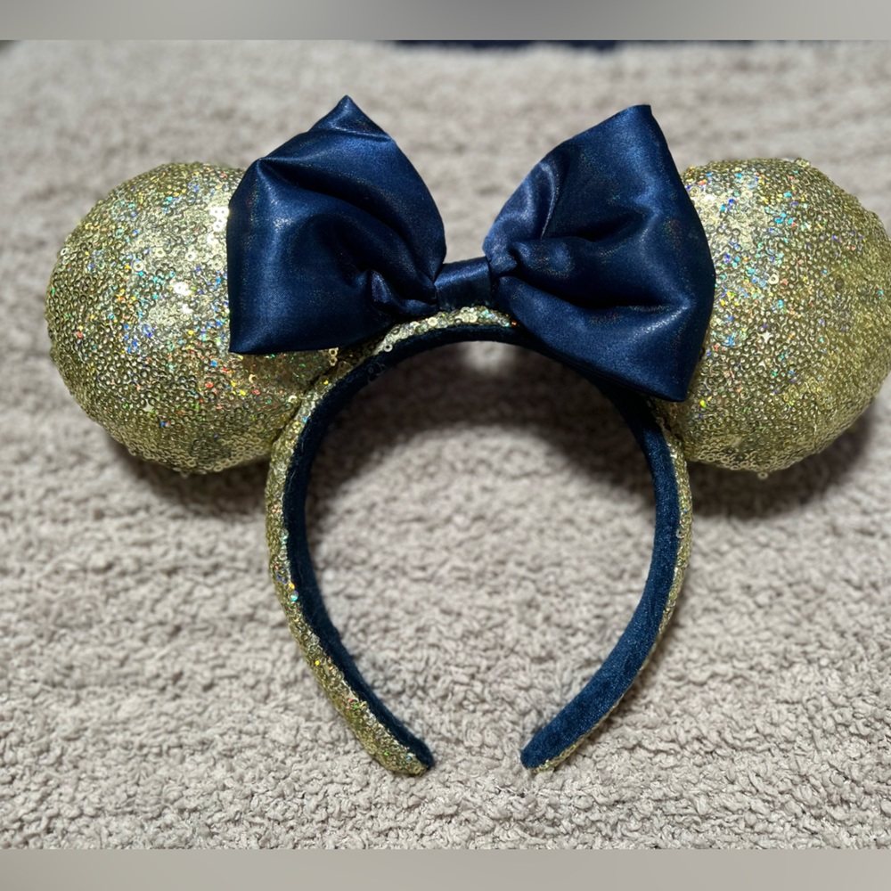 GUC Gold Glitter Ears Disney Minnie Ears with Navy Bow